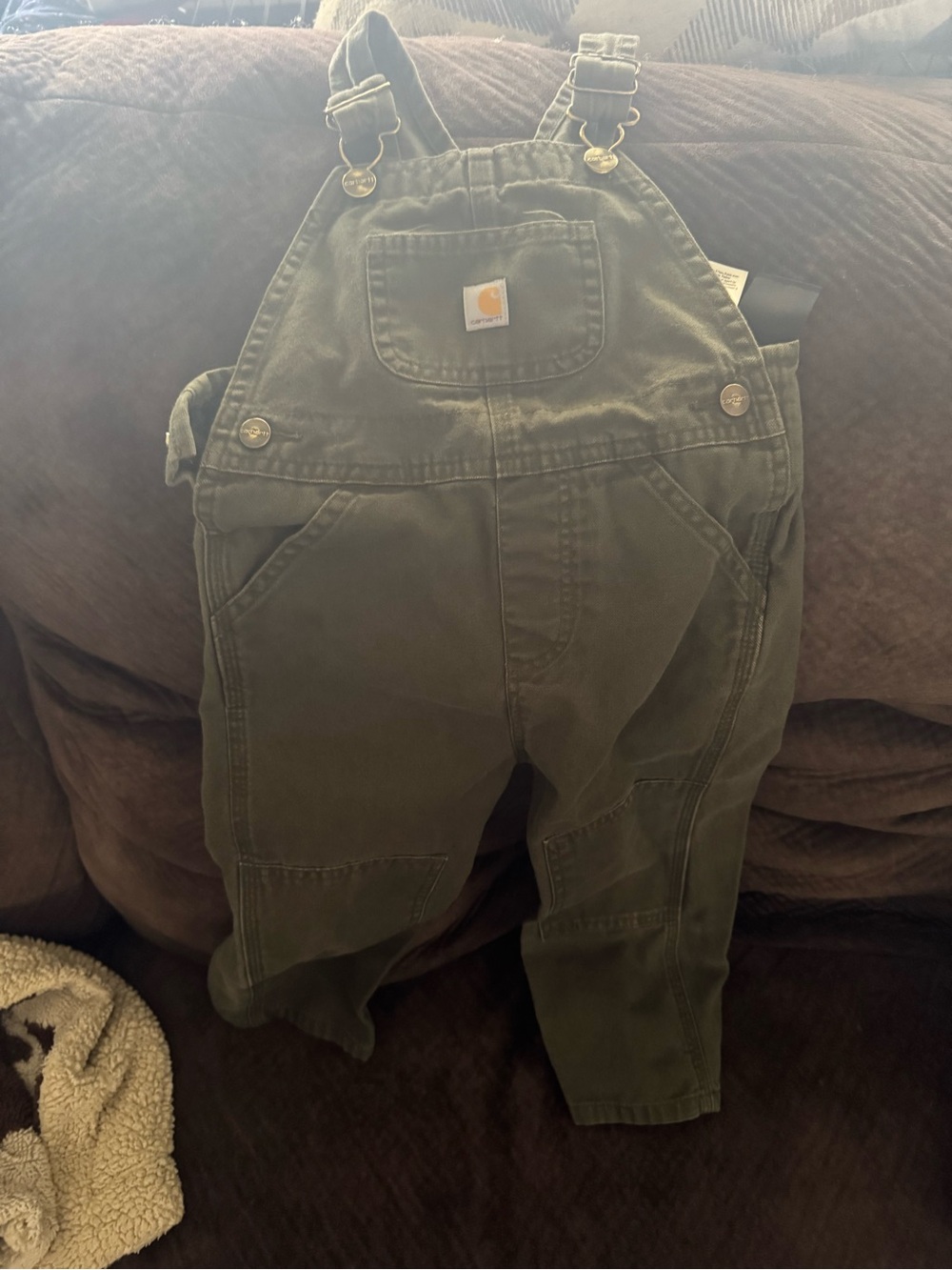 Carhartt Kids Olive Overalls with Front Pocket